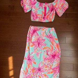 Lilly Pulitzer Midi 2PC Set Surf Bonita Blooms XS